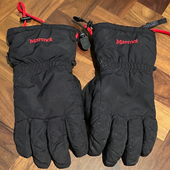 Marmot Black Gloves with Red Accents - Picture 1 of 3